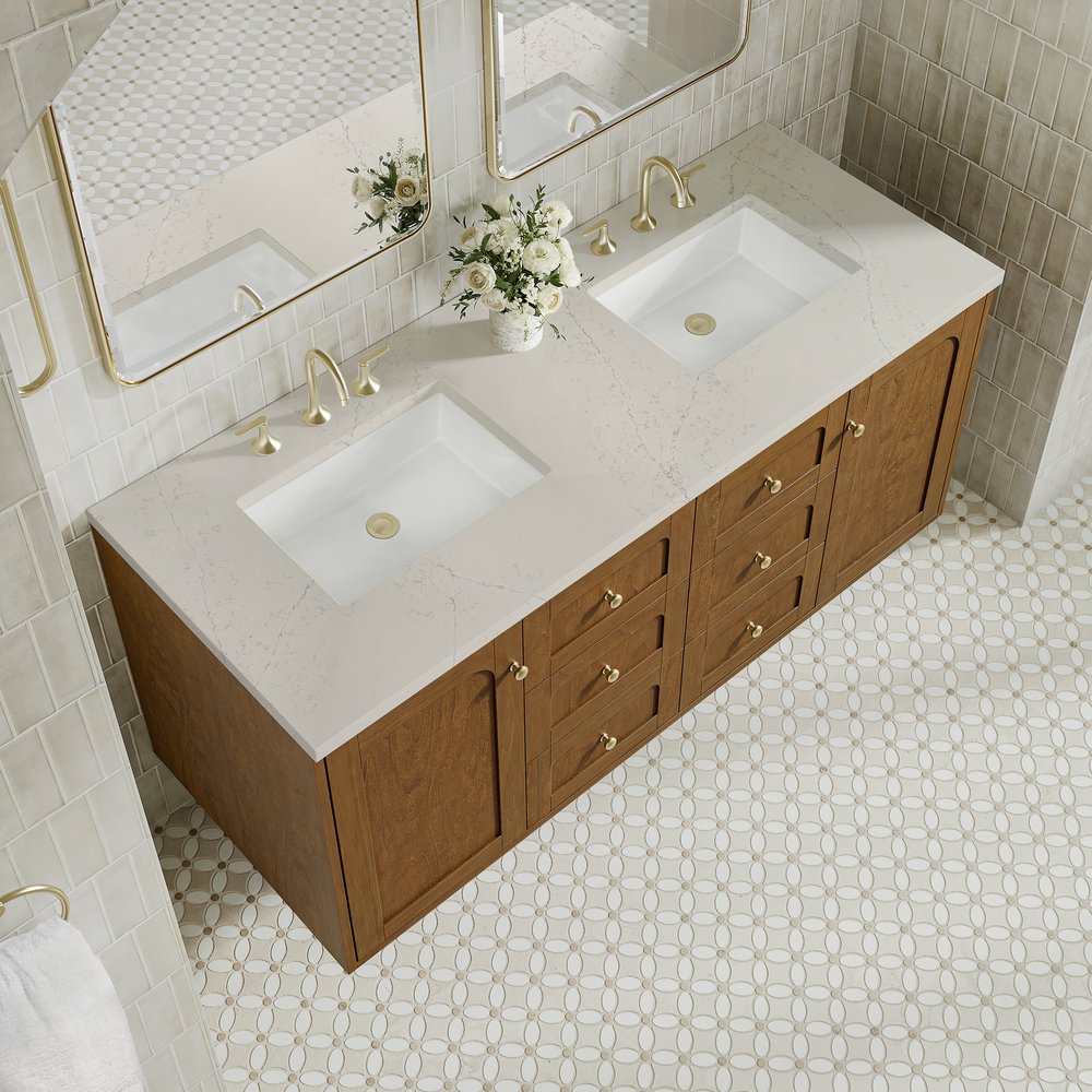 James Martin - Laurent 60" Double Vanity, Honey Oak w/ 3 CM Siberian Silestone Top - 545-V60D-HNO-3SFR view 11