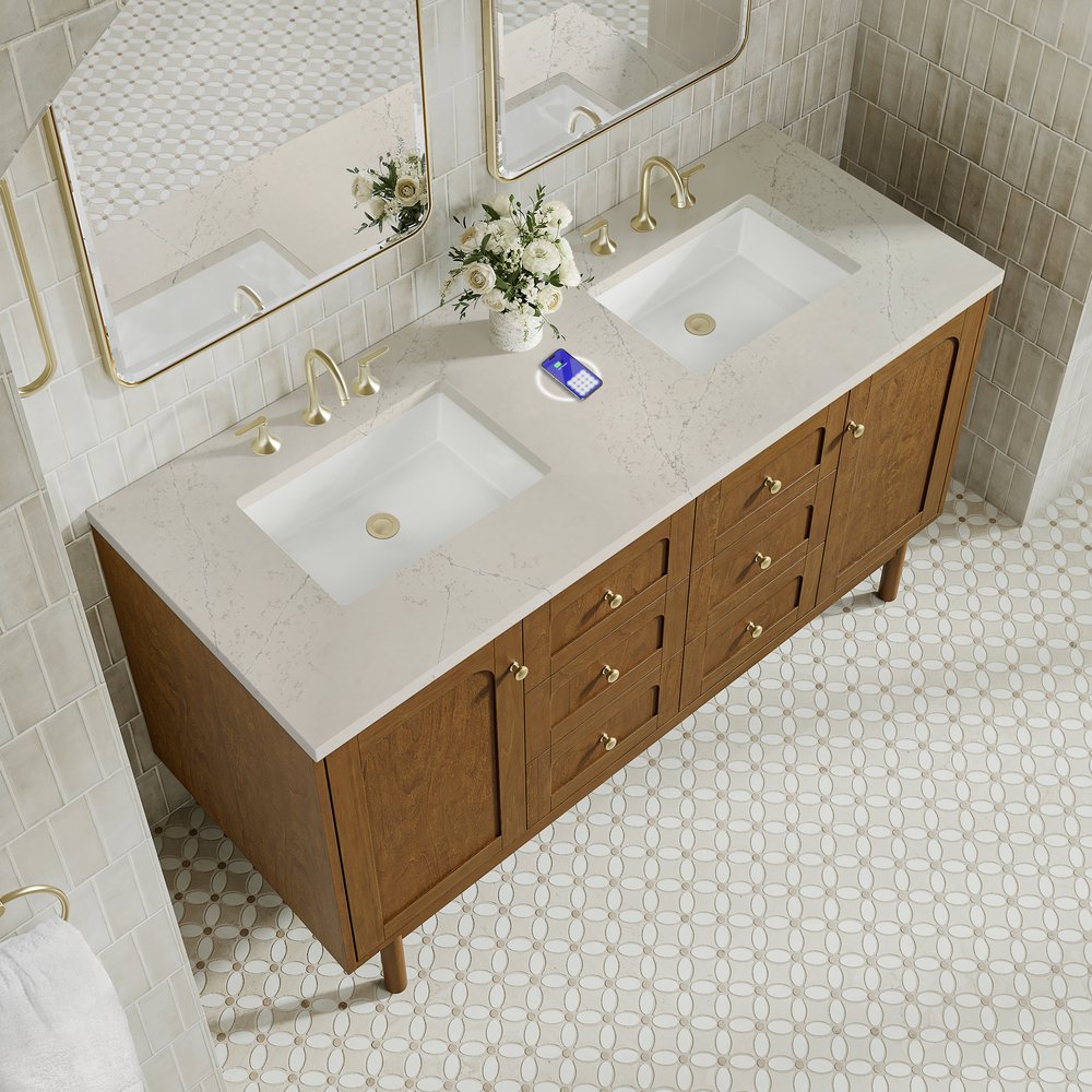 James Martin - Laurent 60" Double Vanity, Honey Oak w/ 3 CM Siberian Silestone Top w/FreePower Wireless Charger - 545-V60D-HNO-FSFR view 11