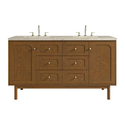 James Martin - Laurent 60" Double Vanity, Honey Oak w/ 3 CM Tajnar Eclos Top - 545-V60D-HNO-3TJR view 1