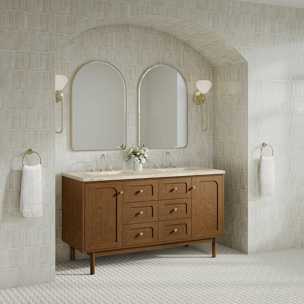 James Martin - Laurent 60" Double Vanity, Honey Oak w/ 3 CM Tajnar Eclos Top - 545-V60D-HNO-3TJR view 7