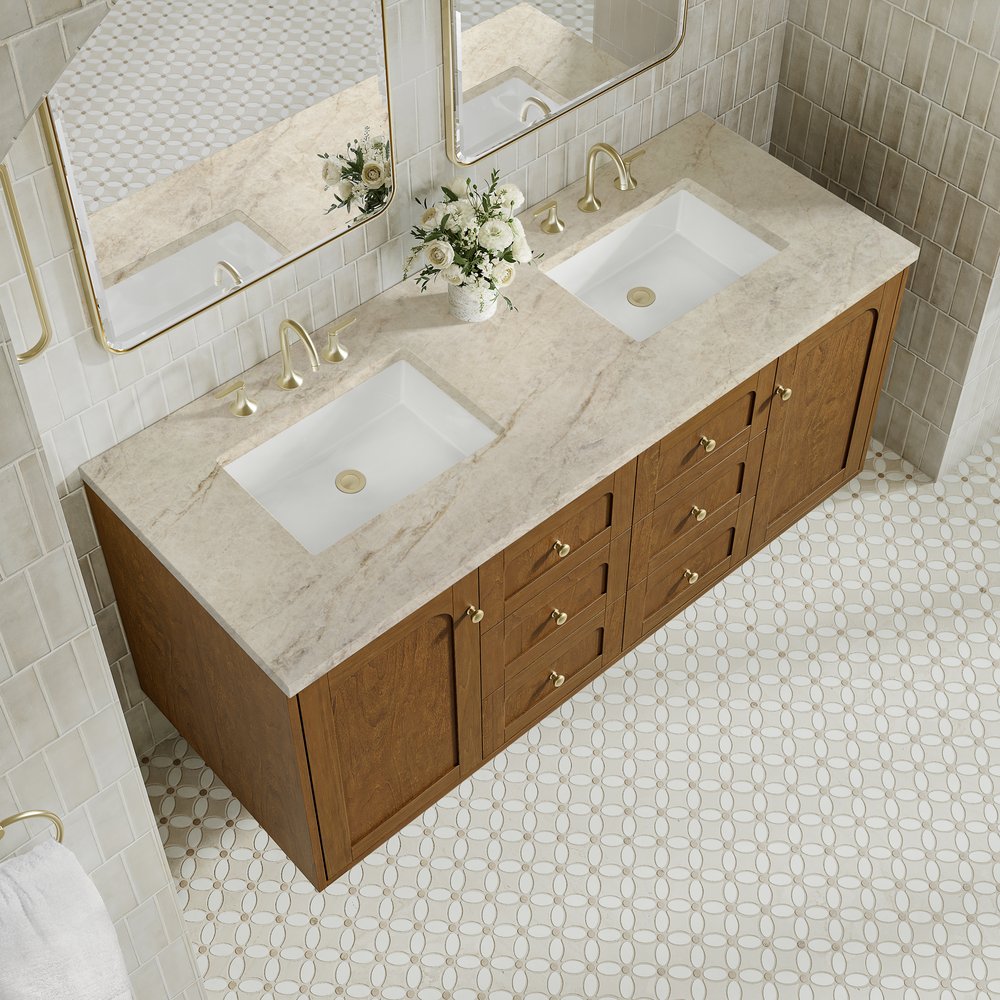 James Martin - Laurent 60" Double Vanity, Honey Oak w/ 3 CM Tajnar Eclos Top - 545-V60D-HNO-3TJR view 11