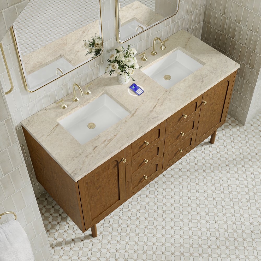 James Martin - Laurent 60" Double Vanity, Honey Oak w/ 3 CM Tajnar Eclos Top w/FreePower Wireless Charger - 545-V60D-HNO-FTJR view 11