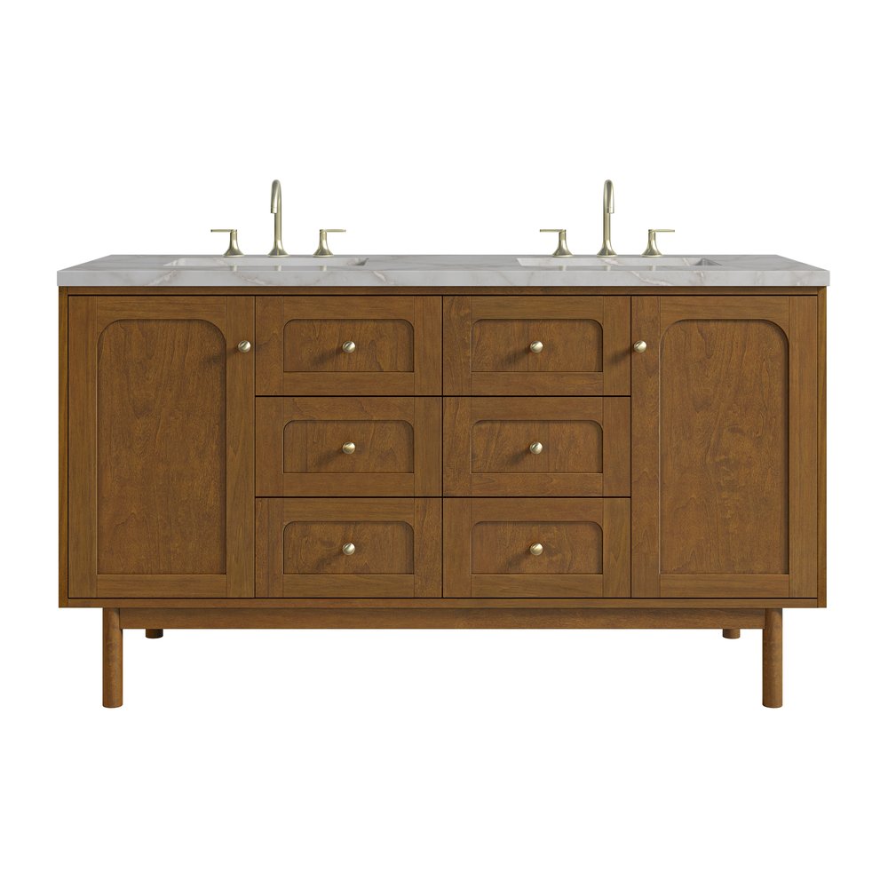 James Martin - Laurent 60" Double Vanity, Honey Oak w/ 3 CM Victorian Silver Silestone Top - 545-V60D-HNO-3VSL view 1