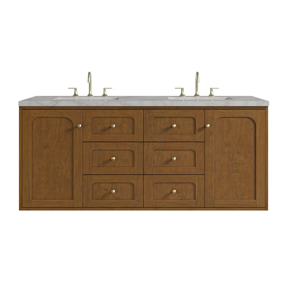 James Martin - Laurent 60" Double Vanity, Honey Oak w/ 3 CM Victorian Silver Silestone Top - 545-V60D-HNO-3VSL view 2
