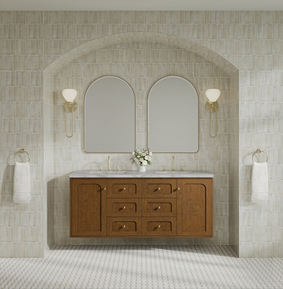 James Martin - Laurent 60" Double Vanity, Honey Oak w/ 3 CM Victorian Silver Silestone Top - 545-V60D-HNO-3VSL view 6
