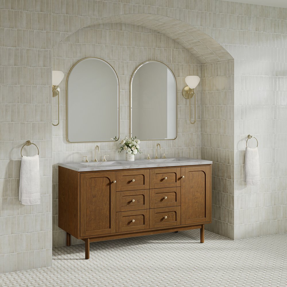 James Martin - Laurent 60" Double Vanity, Honey Oak w/ 3 CM Victorian Silver Silestone Top - 545-V60D-HNO-3VSL view 7