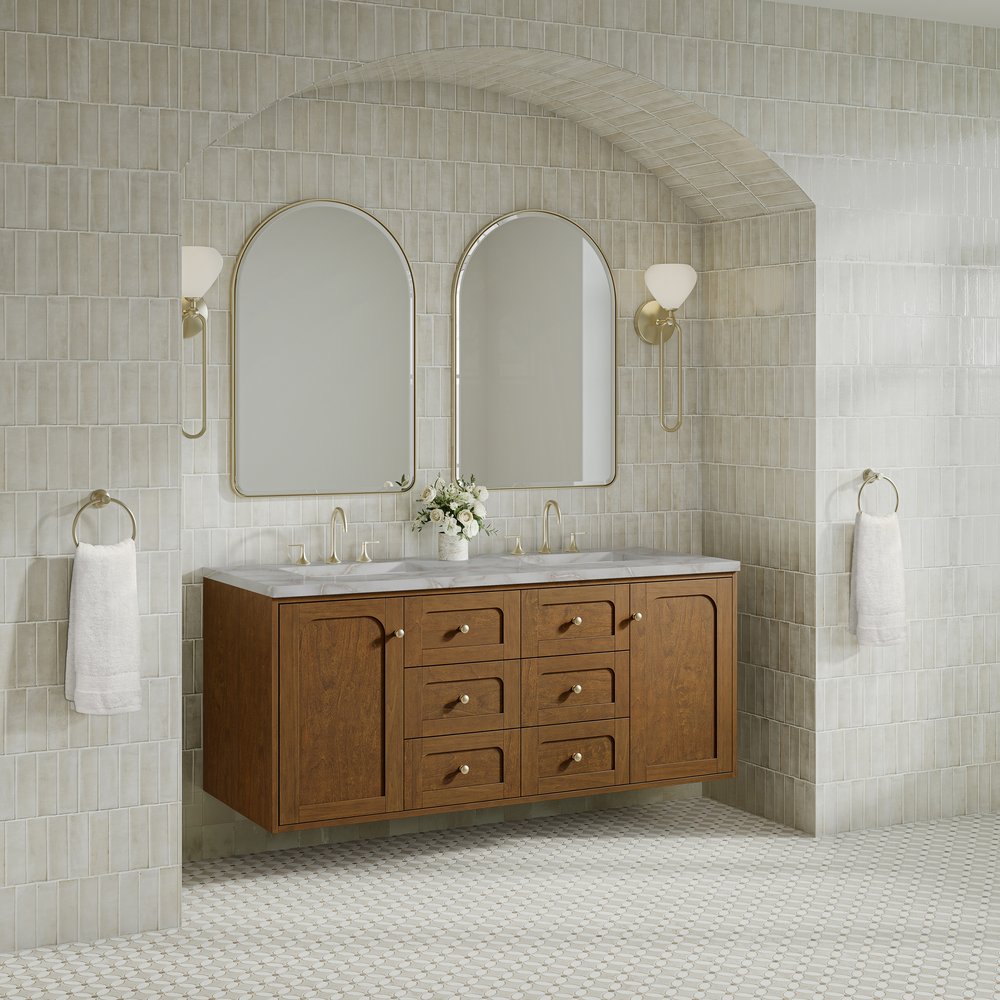 James Martin - Laurent 60" Double Vanity, Honey Oak w/ 3 CM Victorian Silver Silestone Top - 545-V60D-HNO-3VSL view 8