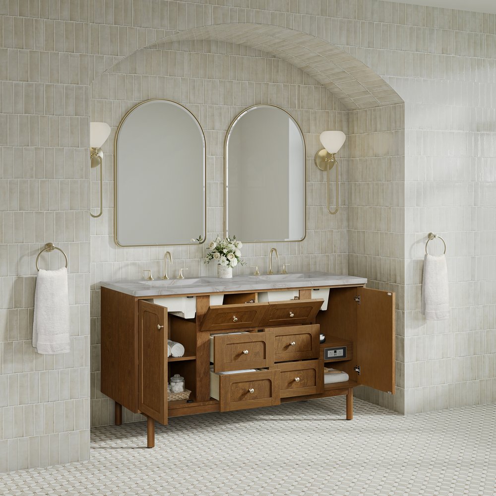James Martin - Laurent 60" Double Vanity, Honey Oak w/ 3 CM Victorian Silver Silestone Top - 545-V60D-HNO-3VSL view 9