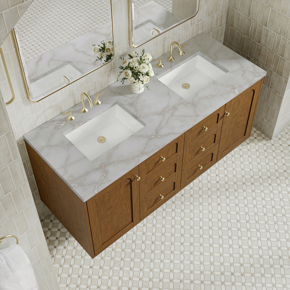 James Martin - Laurent 60" Double Vanity, Honey Oak w/ 3 CM Victorian Silver Silestone Top - 545-V60D-HNO-3VSL view 11