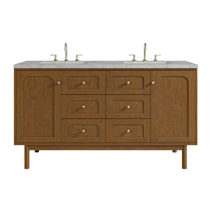 James Martin - Laurent 60" Double Vanity, Honey Oak w/ 3 CM Victorian Silver Silestone Top w/FreePower Wireless Charger - 545-V60D-HNO-FVSL view 1