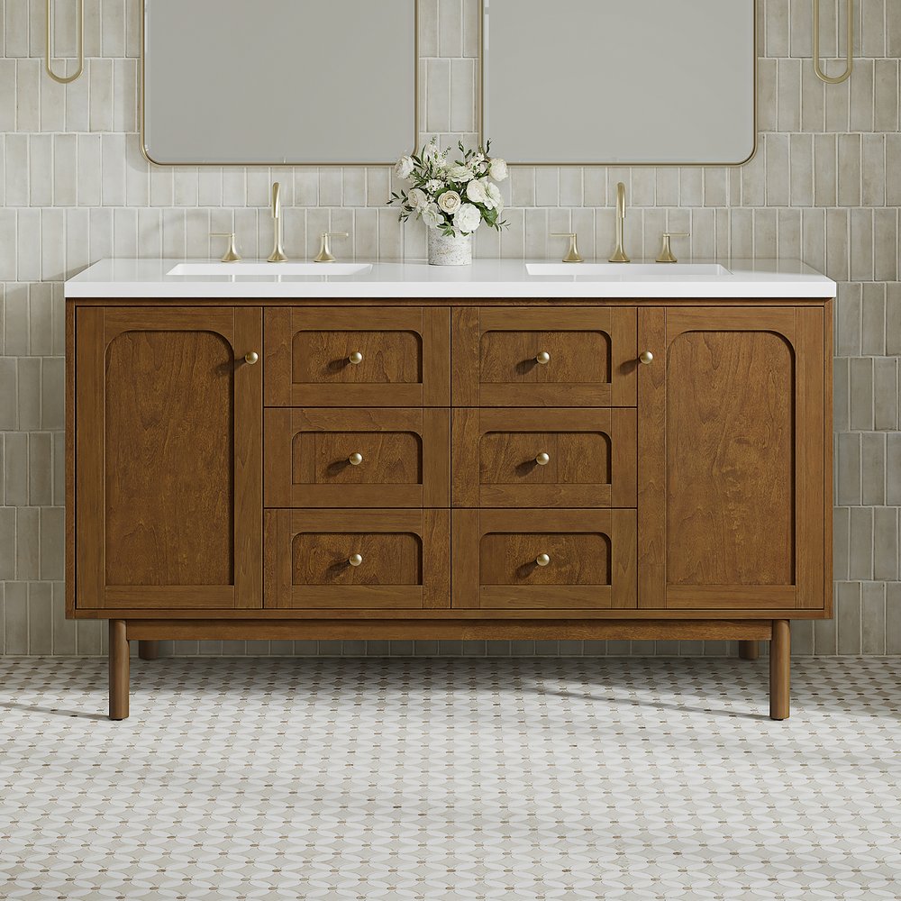 James Martin - Laurent 60" Double Vanity, Honey Oak w/ 3 CM White Zeus Silestone Top - 545-V60D-HNO-3WZ view 7