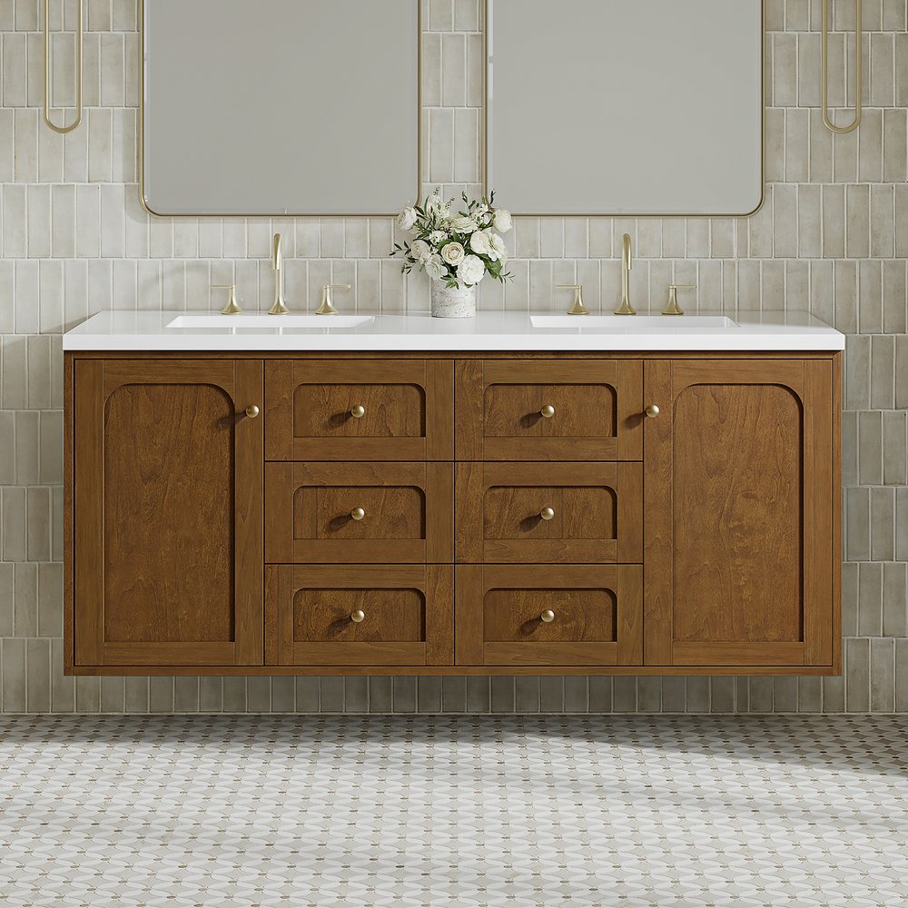James Martin - Laurent 60" Double Vanity, Honey Oak w/ 3 CM White Zeus Silestone Top - 545-V60D-HNO-3WZ view 8