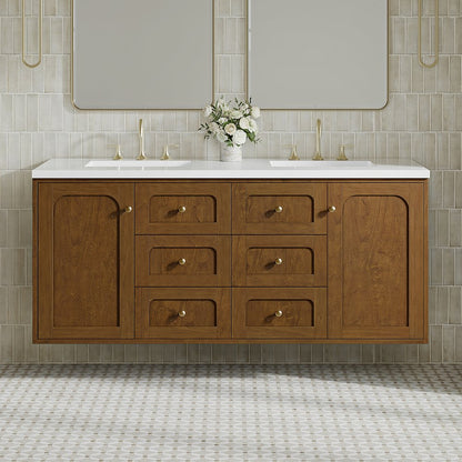 James Martin - Laurent 60" Double Vanity, Honey Oak w/ 3 CM White Zeus Silestone Top - 545-V60D-HNO-3WZ view 8