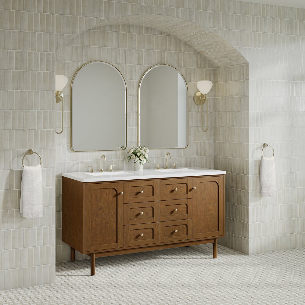 James Martin - Laurent 60" Double Vanity, Honey Oak w/ 3 CM White Zeus Silestone Top - 545-V60D-HNO-3WZ view 9