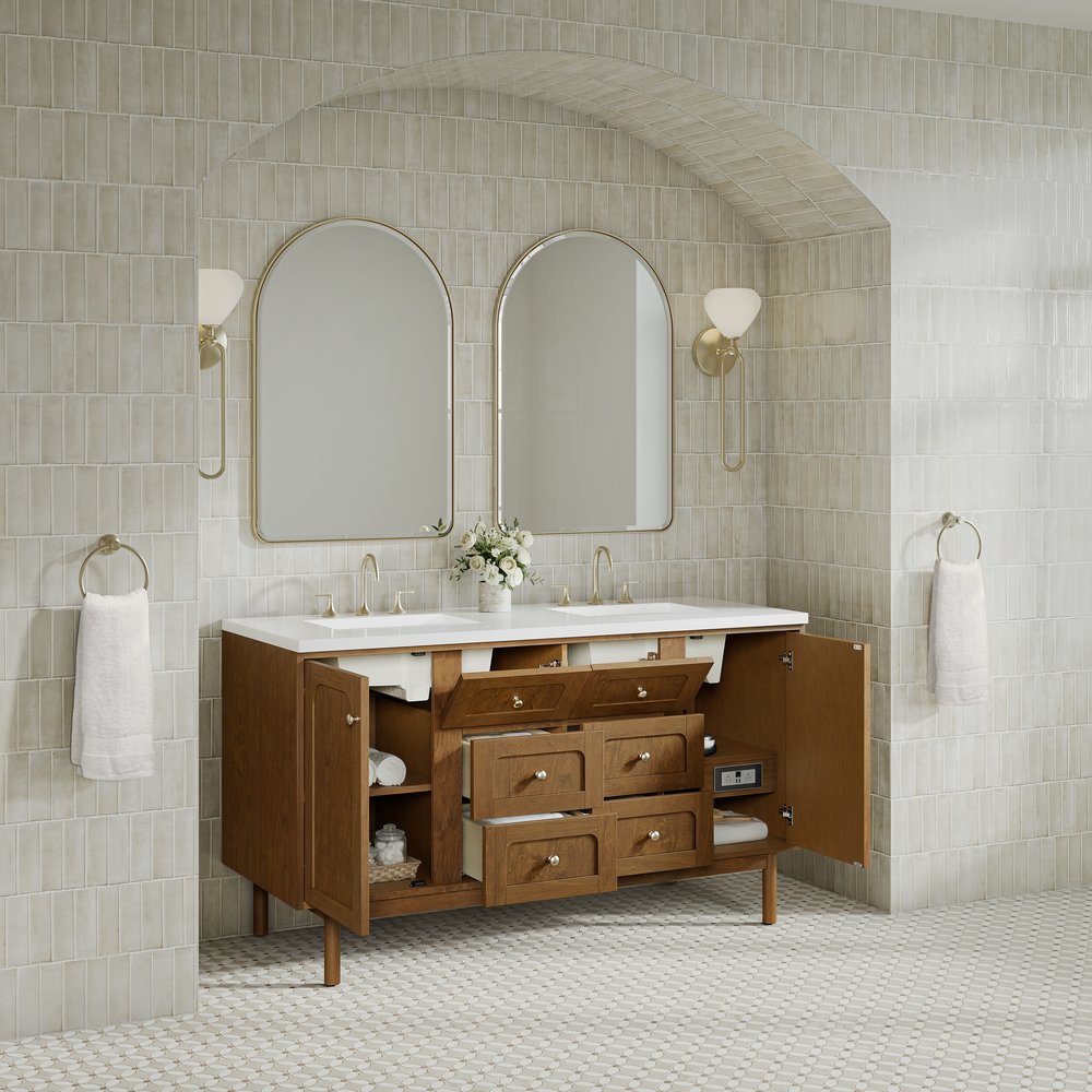 James Martin - Laurent 60" Double Vanity, Honey Oak w/ 3 CM White Zeus Silestone Top - 545-V60D-HNO-3WZ view 11