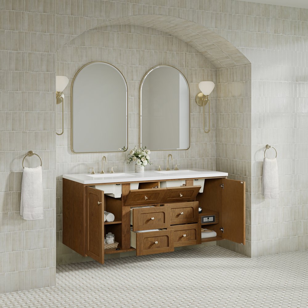 James Martin - Laurent 60" Double Vanity, Honey Oak w/ 3 CM White Zeus Silestone Top - 545-V60D-HNO-3WZ view 12