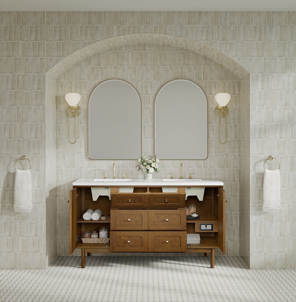 James Martin - Laurent 60" Double Vanity, Honey Oak w/ 3 CM White Zeus Silestone Top - 545-V60D-HNO-3WZ view 13