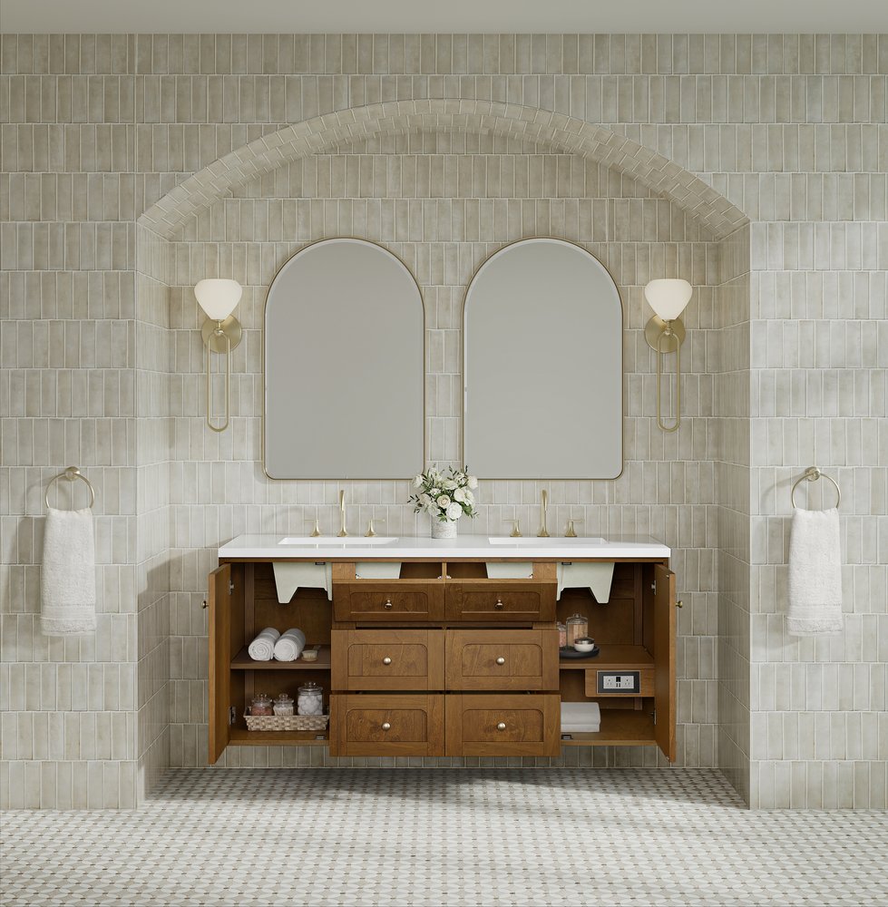 James Martin - Laurent 60" Double Vanity, Honey Oak w/ 3 CM White Zeus Silestone Top - 545-V60D-HNO-3WZ view 14