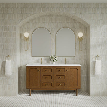 James Martin - Laurent 60" Double Vanity, Honey Oak w/ Single Hole 3 CM White Zeus Silestone Top and Matching Backsplash - 545-V60D-HNO-1WZ view 5