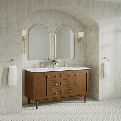 James Martin - Laurent 60" Double Vanity, Honey Oak w/ Single Hole 3 CM White Zeus Silestone Top and Matching Backsplash - 545-V60D-HNO-1WZ view 7
