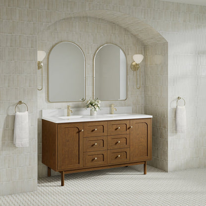 James Martin - Laurent 60" Double Vanity, Honey Oak w/ Single Hole 3 CM White Zeus Silestone Top and Matching Backsplash - 545-V60D-HNO-1WZ view 8
