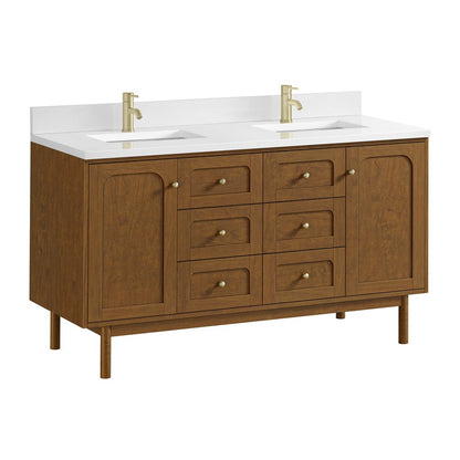 James Martin - Laurent 60" Double Vanity, Honey Oak w/ Single Hole 3 CM White Zeus Silestone Top and Matching Backsplash - 545-V60D-HNO-1WZ view 15