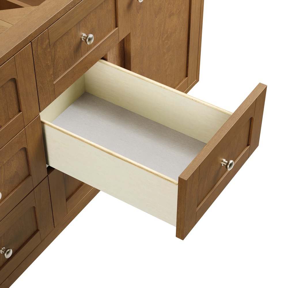 James Martin - Laurent 60" Double Vanity, Honey Oak w/ Single Hole 3 CM White Zeus Silestone Top and Matching Backsplash - 545-V60D-HNO-1WZ view 21