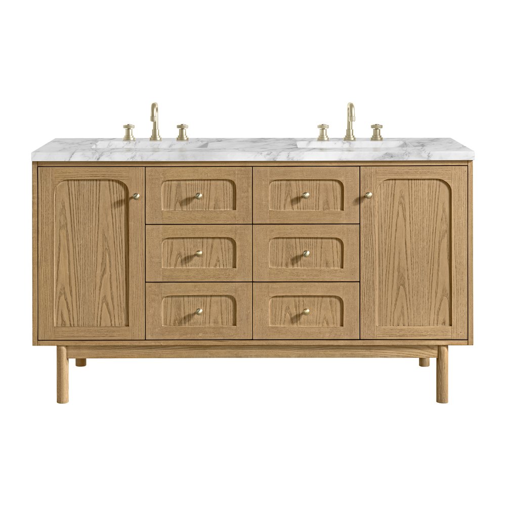 James Martin - Laurent 60" Double Vanity, Light Natural Oak, w/ 3 CM Carrara Marble Top - 545-V60D-LNO-3CAR view 1
