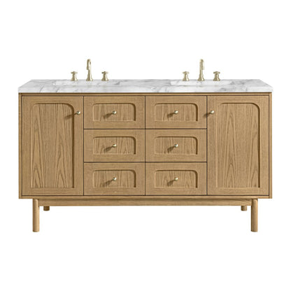 James Martin - Laurent 60" Double Vanity, Light Natural Oak, w/ 3 CM Carrara Marble Top - 545-V60D-LNO-3CAR view 1