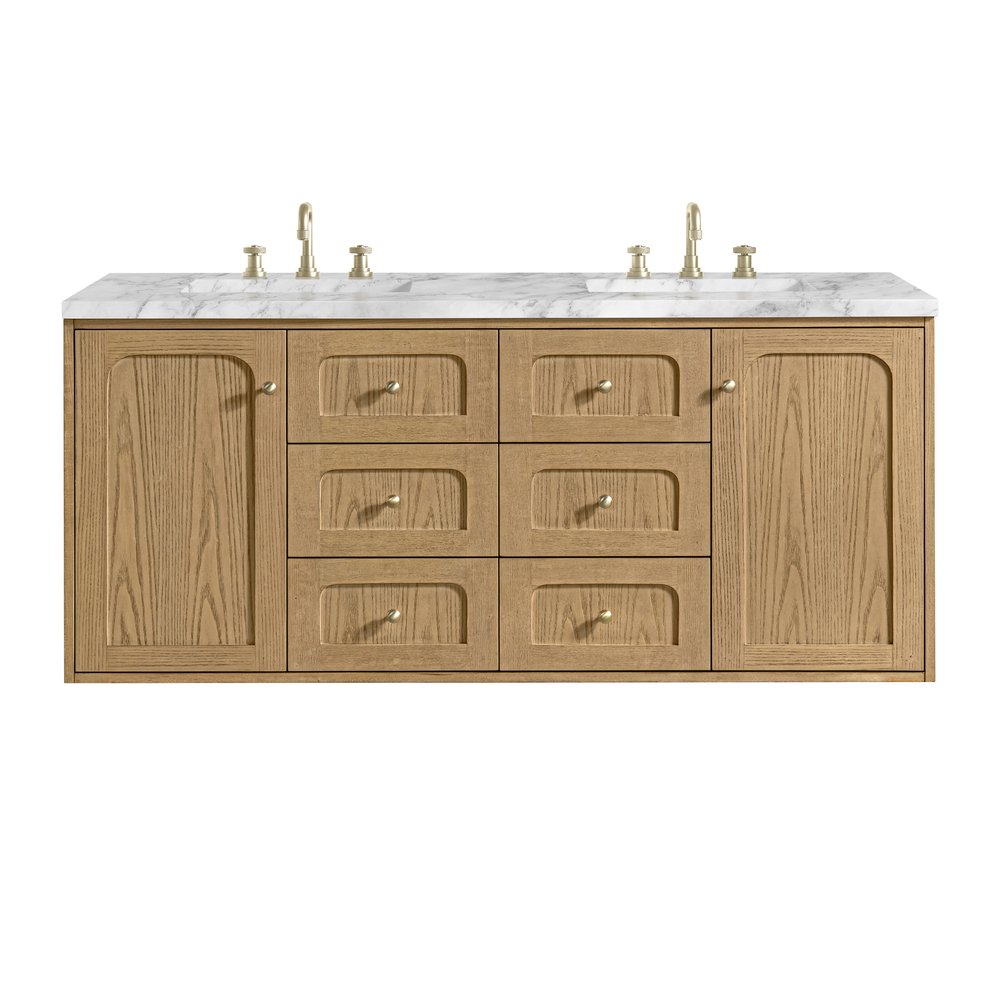 James Martin - Laurent 60" Double Vanity, Light Natural Oak, w/ 3 CM Carrara Marble Top - 545-V60D-LNO-3CAR view 2