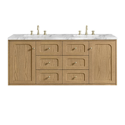James Martin - Laurent 60" Double Vanity, Light Natural Oak, w/ 3 CM Carrara Marble Top - 545-V60D-LNO-3CAR view 2