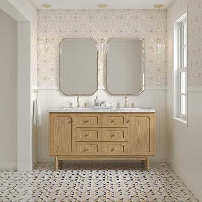 James Martin - Laurent 60" Double Vanity, Light Natural Oak, w/ 3 CM Carrara Marble Top - 545-V60D-LNO-3CAR view 4