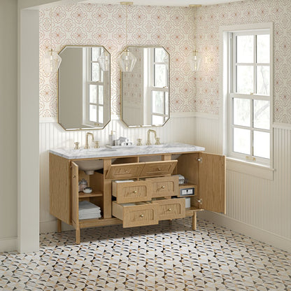James Martin - Laurent 60" Double Vanity, Light Natural Oak, w/ 3 CM Carrara Marble Top - 545-V60D-LNO-3CAR view 8