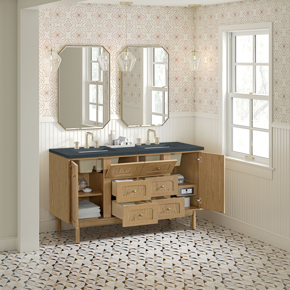 James Martin - Laurent 60" Double Vanity, Light Natural Oak, w/ 3 CM Charcoal Soapstone Quartz Top - 545-V60D-LNO-3CSP view 8