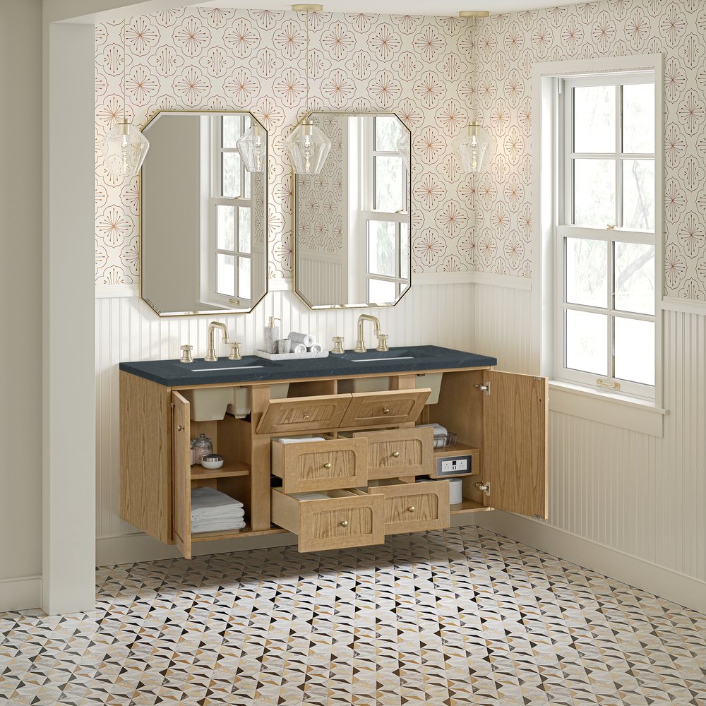 James Martin - Laurent 60" Double Vanity, Light Natural Oak, w/ 3 CM Charcoal Soapstone Quartz Top - 545-V60D-LNO-3CSP view 9