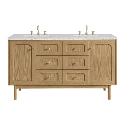 James Martin - Laurent 60" Double Vanity, Light Natural Oak, w/ 3 CM Eternal Jasmine Pearl Quartz Top - 545-V60D-LNO-3EJP view 1