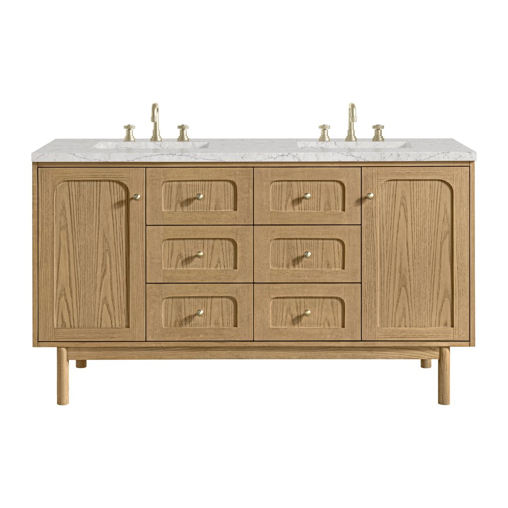 James Martin - Laurent 60" Double Vanity, Light Natural Oak, w/ 3 CM Eternal Jasmine Pearl Quartz Top w/FreePower Wireless Charger - 545-V60D-LNO-FEJP view 1