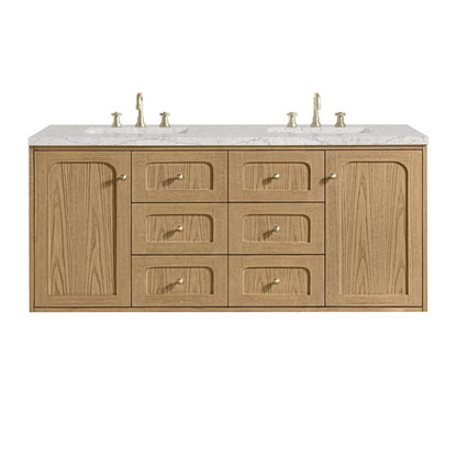 James Martin - Laurent 60" Double Vanity, Light Natural Oak, w/ 3 CM Eternal Jasmine Pearl Quartz Top w/FreePower Wireless Charger - 545-V60D-LNO-FEJP view 2