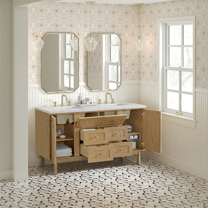 James Martin - Laurent 60" Double Vanity, Light Natural Oak, w/ 3 CM Eternal Jasmine Pearl Quartz Top w/FreePower Wireless Charger - 545-V60D-LNO-FEJP view 9