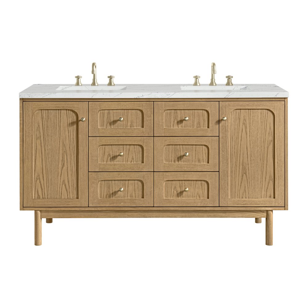 James Martin - Laurent 60" Double Vanity, Light Natural Oak, w/ 3 CM Ethereal Noctis Quartz Top - 545-V60D-LNO-3ENC view 1