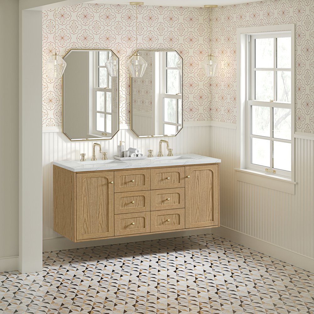 James Martin - Laurent 60" Double Vanity, Light Natural Oak, w/ 3 CM Ethereal Noctis Quartz Top - 545-V60D-LNO-3ENC view 7