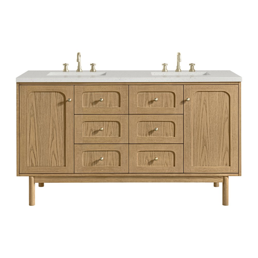 James Martin - Laurent 60" Double Vanity, Light Natural Oak, w/ 3 CM Lime Delight Quartz Top - 545-V60D-LNO-3LDL view 1