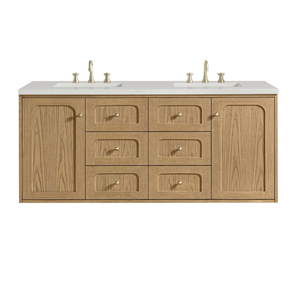 James Martin - Laurent 60" Double Vanity, Light Natural Oak, w/ 3 CM Lime Delight Quartz Top - 545-V60D-LNO-3LDL view 2