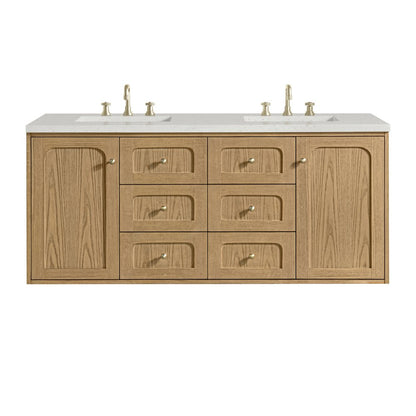 James Martin - Laurent 60" Double Vanity, Light Natural Oak, w/ 3 CM Lime Delight Quartz Top - 545-V60D-LNO-3LDL view 2