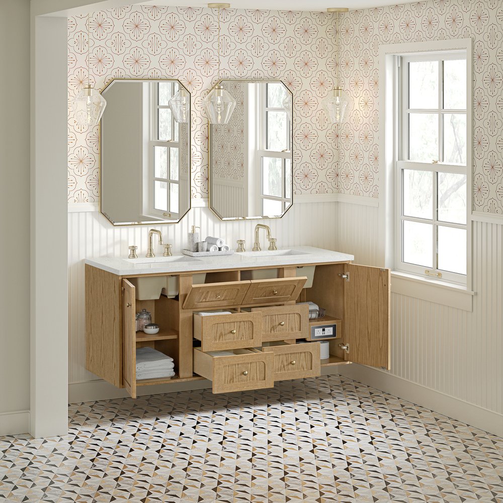 James Martin - Laurent 60" Double Vanity, Light Natural Oak, w/ 3 CM Lime Delight Quartz Top - 545-V60D-LNO-3LDL view 9