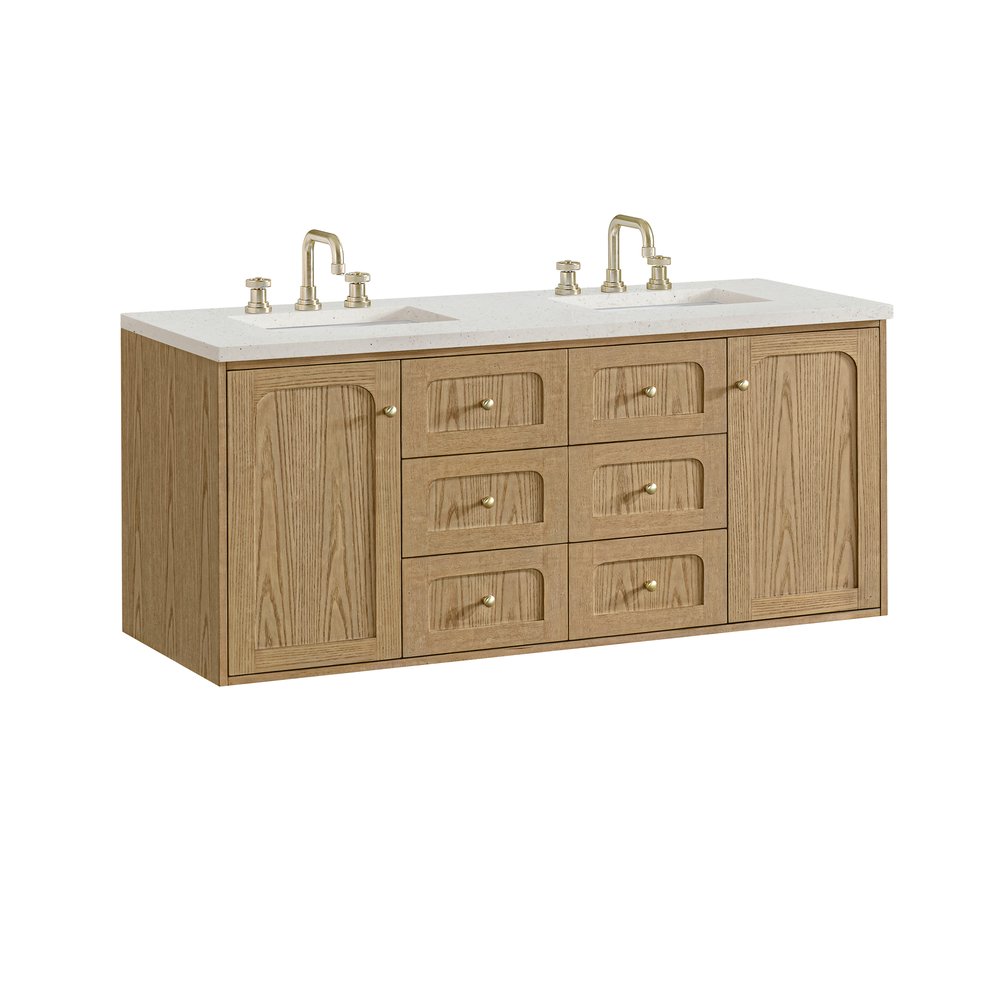 James Martin - Laurent 60" Double Vanity, Light Natural Oak, w/ 3 CM Lime Delight Quartz Top - 545-V60D-LNO-3LDL view 16