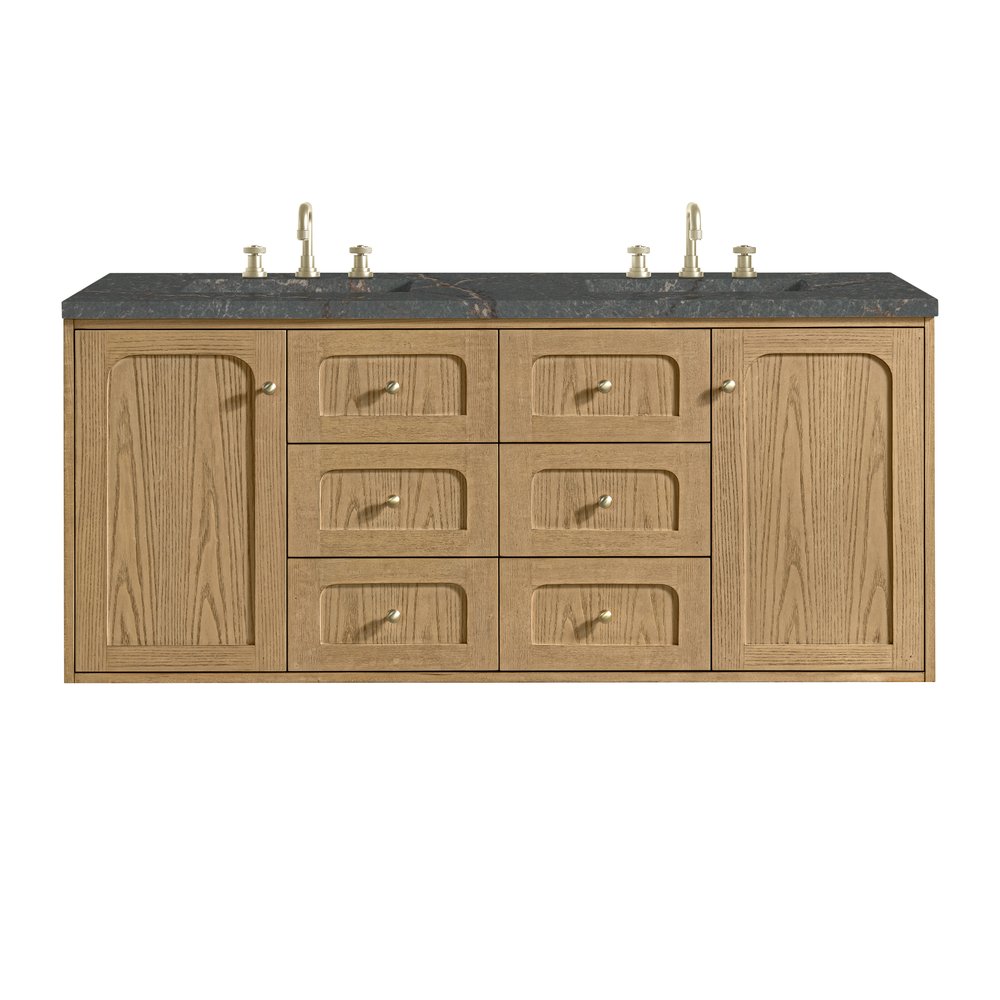 James Martin - Laurent 60" Double Vanity, Light Natural Oak, w/ 3 CM Parisien Bleu Quartz Top - 545-V60D-LNO-3PBL view 2