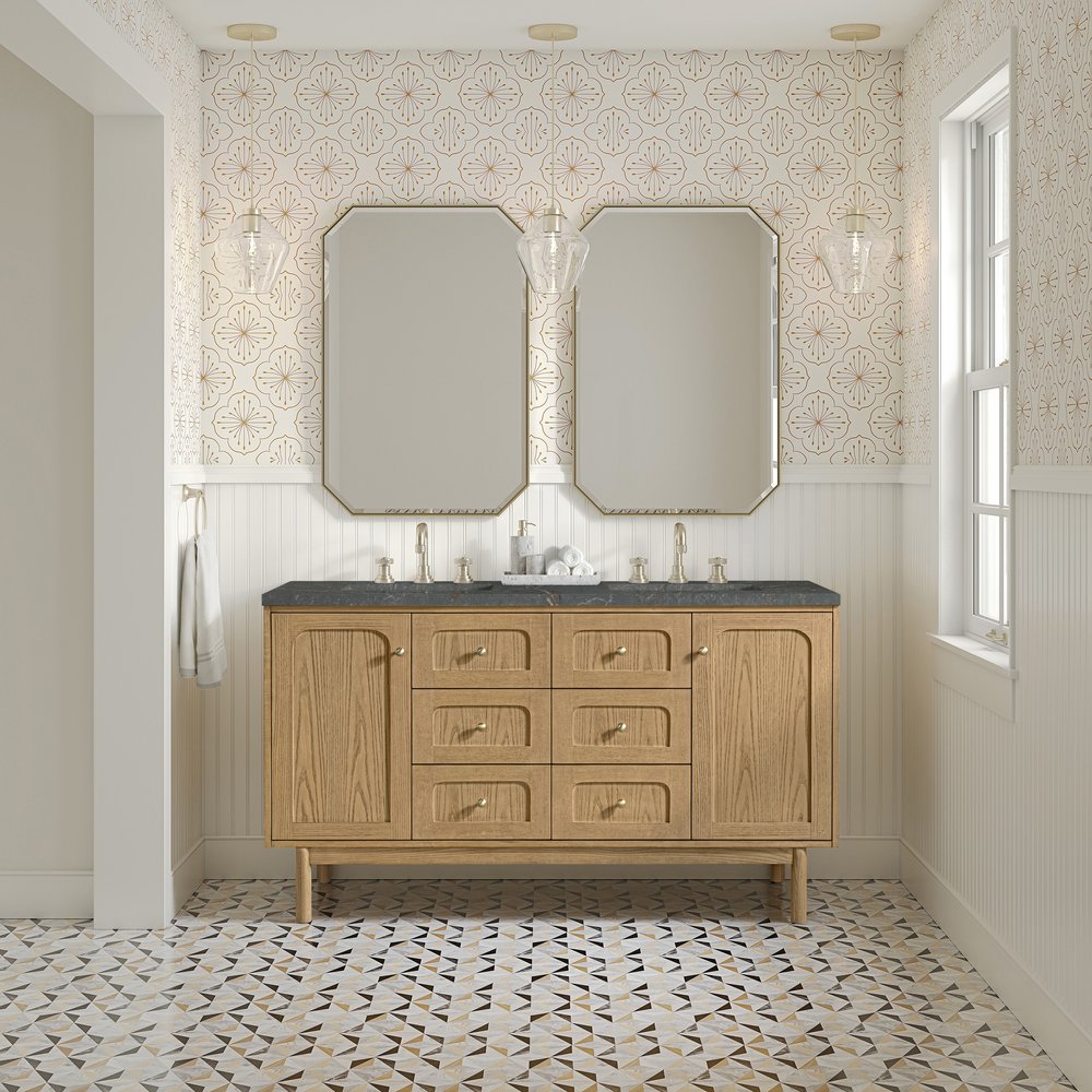 James Martin - Laurent 60" Double Vanity, Light Natural Oak, w/ 3 CM Parisien Bleu Quartz Top - 545-V60D-LNO-3PBL view 4