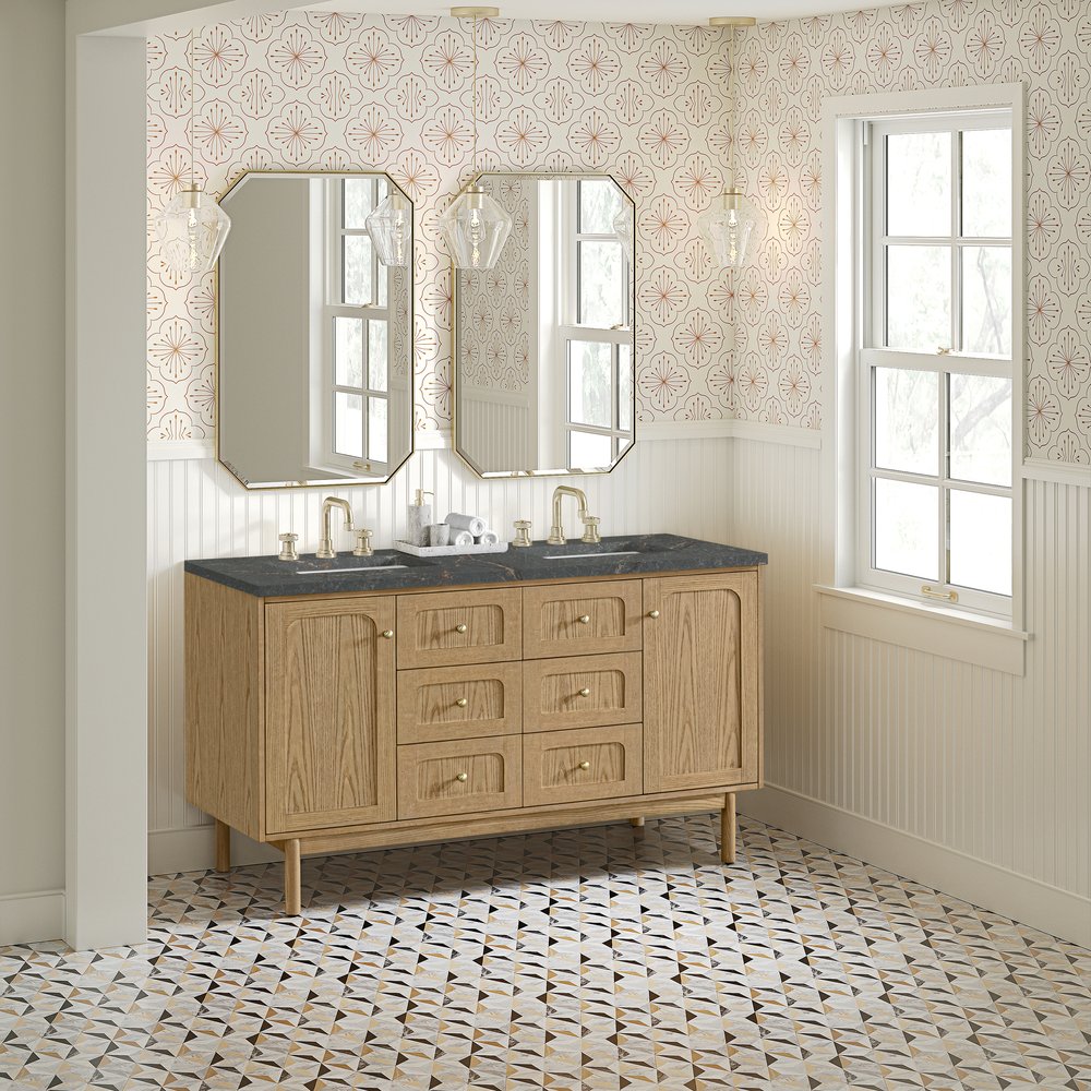 James Martin - Laurent 60" Double Vanity, Light Natural Oak, w/ 3 CM Parisien Bleu Quartz Top - 545-V60D-LNO-3PBL view 6