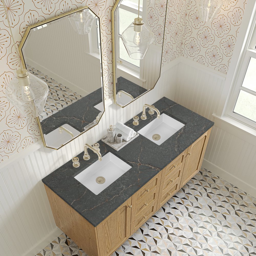 James Martin - Laurent 60" Double Vanity, Light Natural Oak, w/ 3 CM Parisien Bleu Quartz Top - 545-V60D-LNO-3PBL view 12